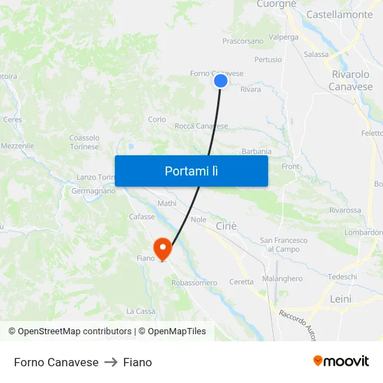 Forno Canavese to Fiano map