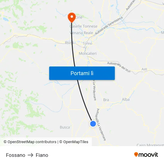 Fossano to Fiano map