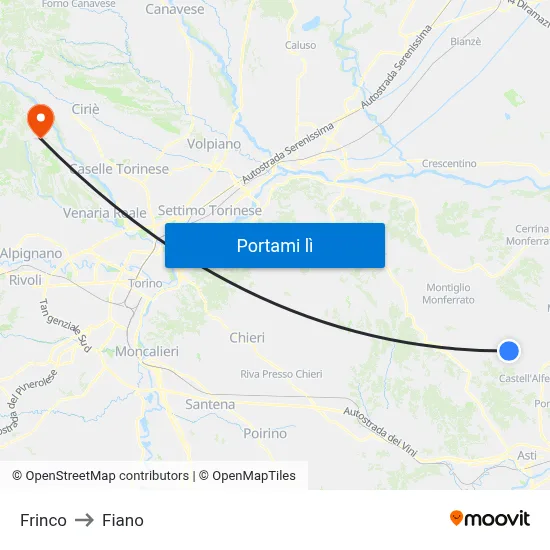 Frinco to Fiano map