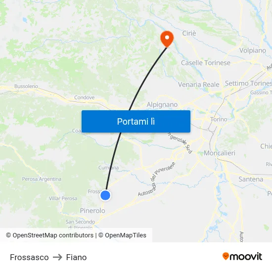 Frossasco to Fiano map