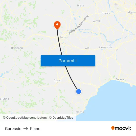 Garessio to Fiano map