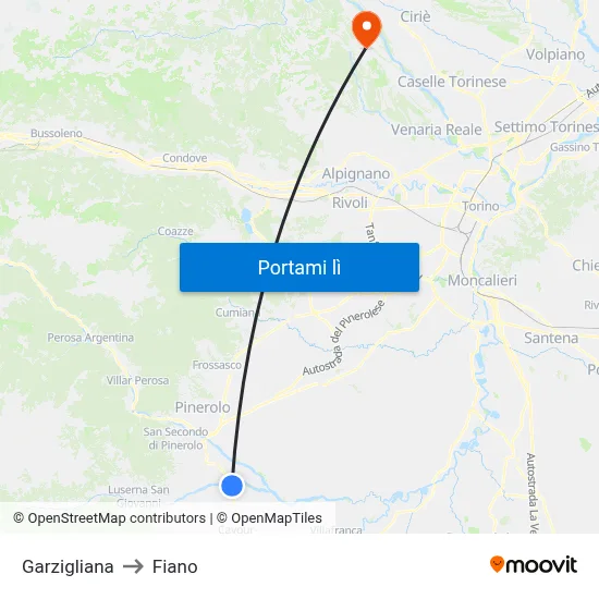 Garzigliana to Fiano map