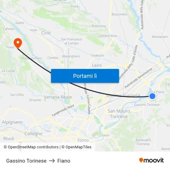 Gassino Torinese to Fiano map