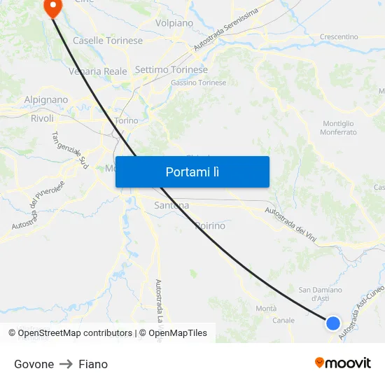 Govone to Fiano map