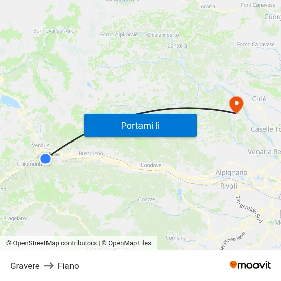 Gravere to Fiano map