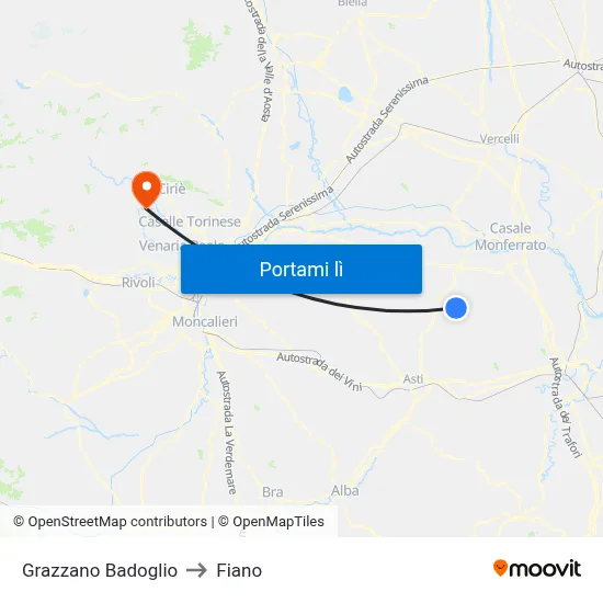 Grazzano Badoglio to Fiano map