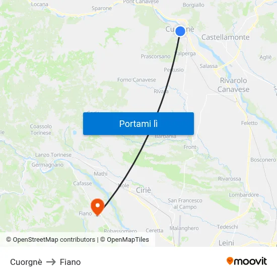 Cuorgnè to Fiano map