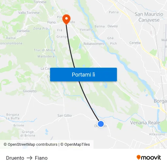 Druento to Fiano map