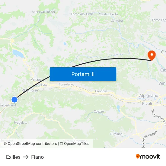 Exilles to Fiano map