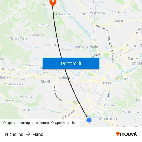 Nichelino to Fiano map