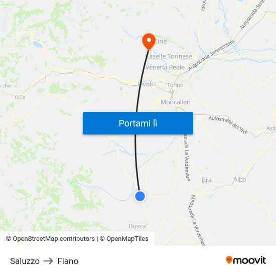 Saluzzo to Fiano map