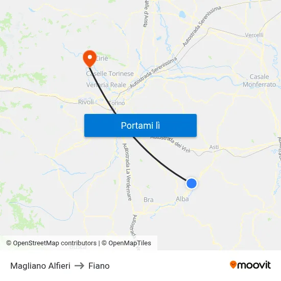Magliano Alfieri to Fiano map