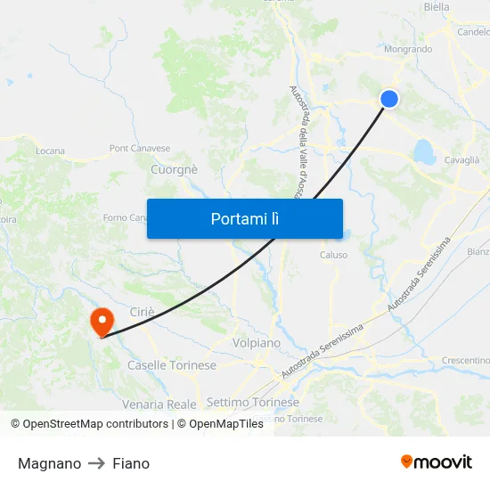 Magnano to Fiano map