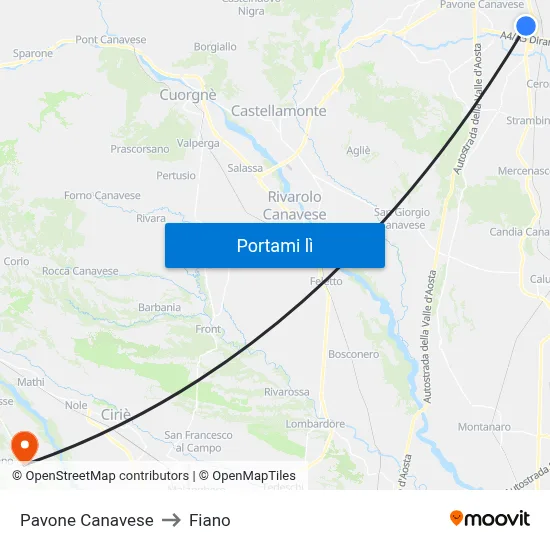 Pavone Canavese to Fiano map