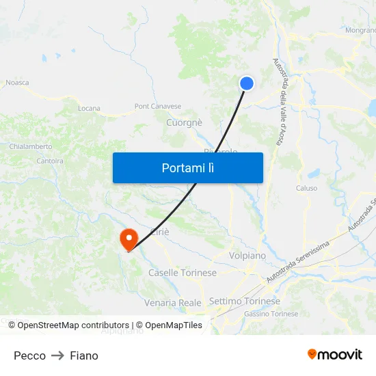 Pecco to Fiano map