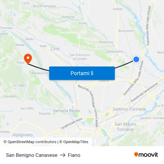 San Benigno Canavese to Fiano map