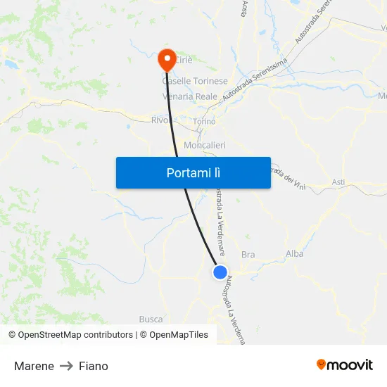Marene to Fiano map