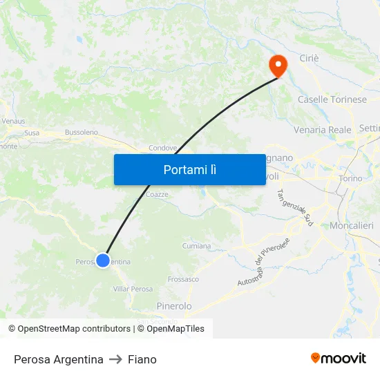 Perosa Argentina to Fiano map