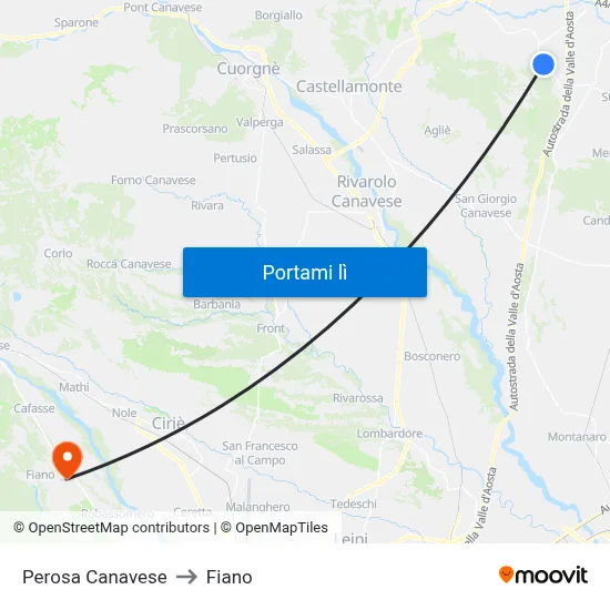 Perosa Canavese to Fiano map