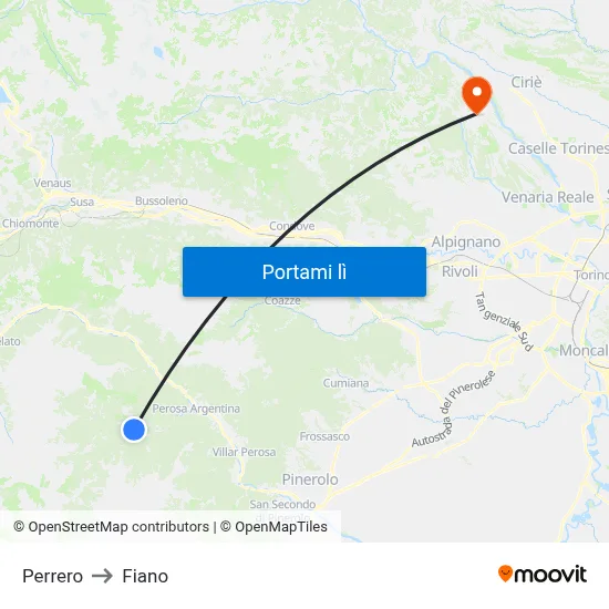 Perrero to Fiano map