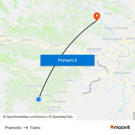 Pramollo to Fiano map