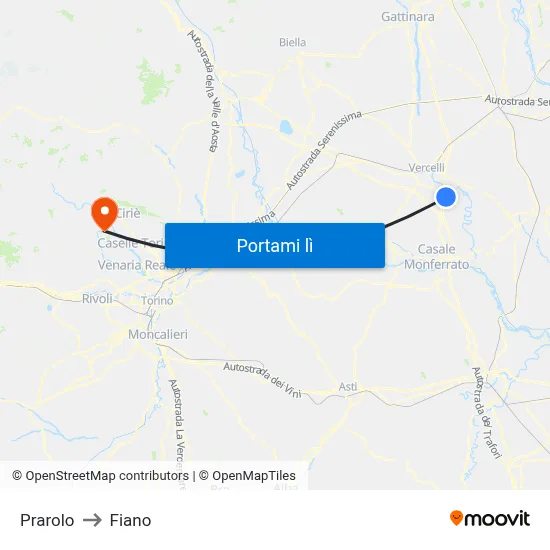 Prarolo to Fiano map