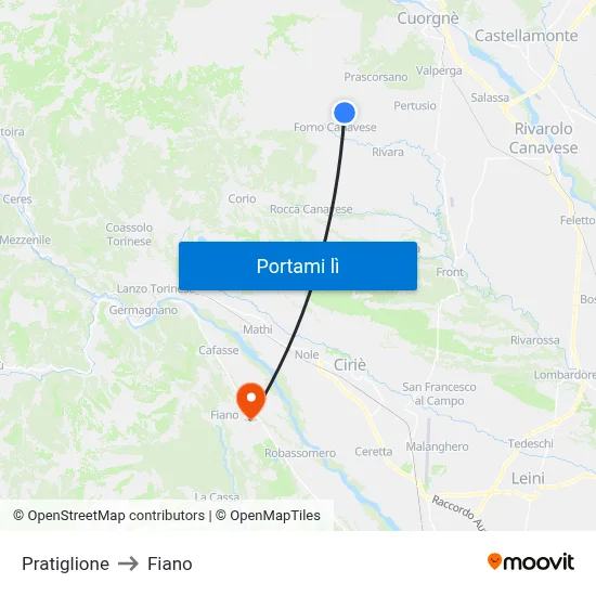 Pratiglione to Fiano map