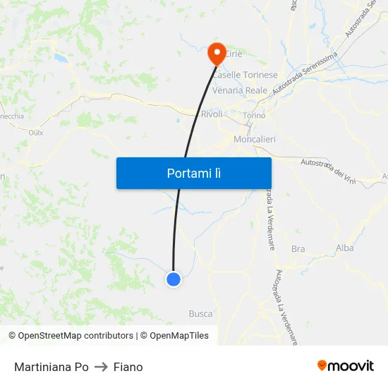 Martiniana Po to Fiano map