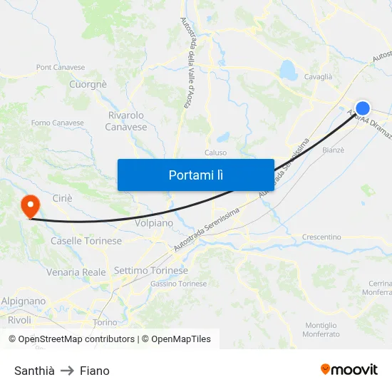 Santhià to Fiano map