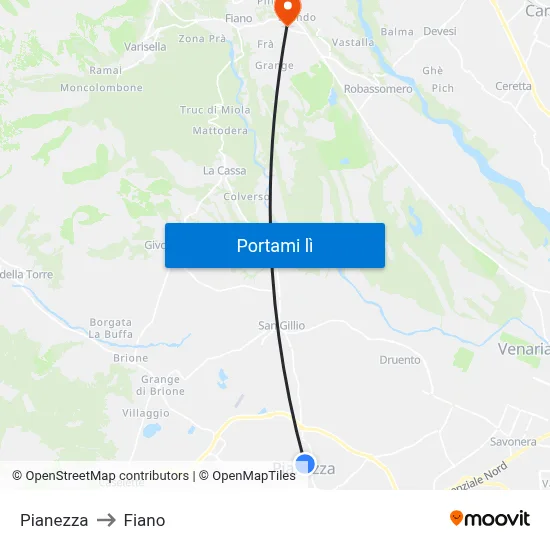 Pianezza to Fiano map