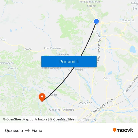 Quassolo to Fiano map