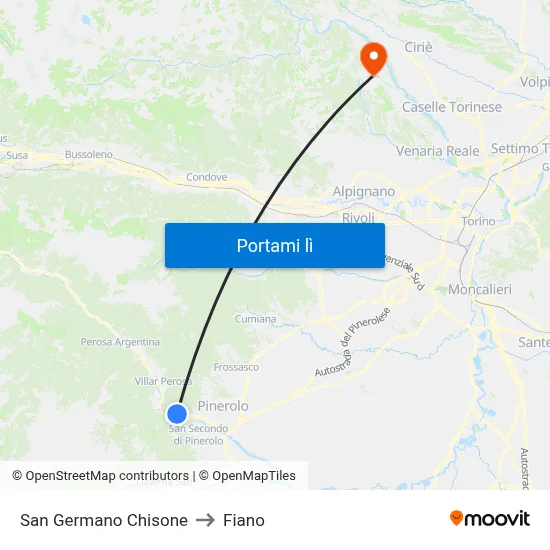 San Germano Chisone to Fiano map
