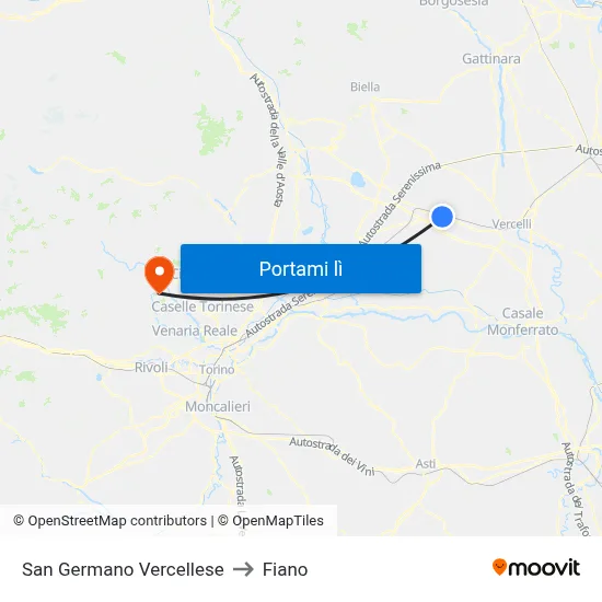 San Germano Vercellese to Fiano map