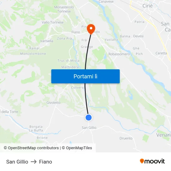 San Gillio to Fiano map