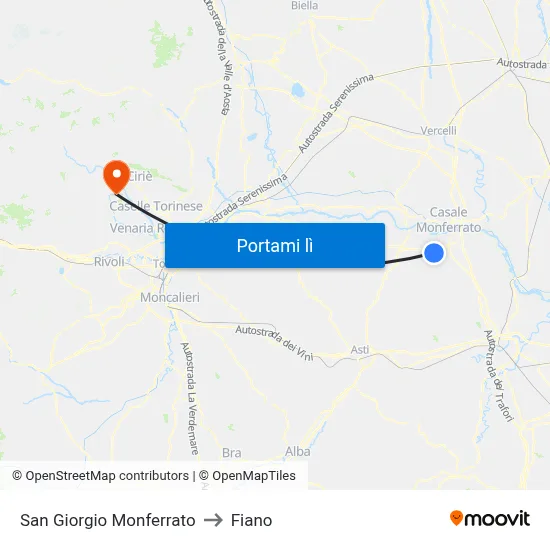 San Giorgio Monferrato to Fiano map