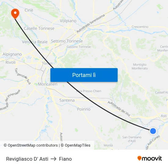 Revigliasco D' Asti to Fiano map