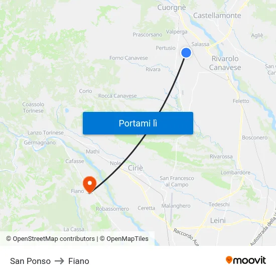 San Ponso to Fiano map