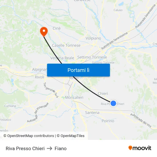 Riva Presso Chieri to Fiano map