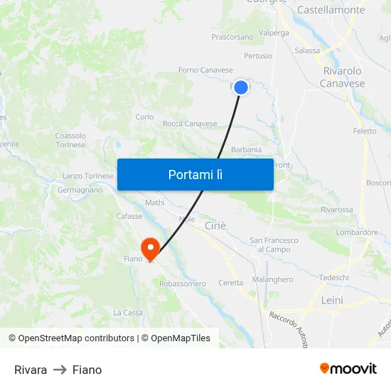 Rivara to Fiano map