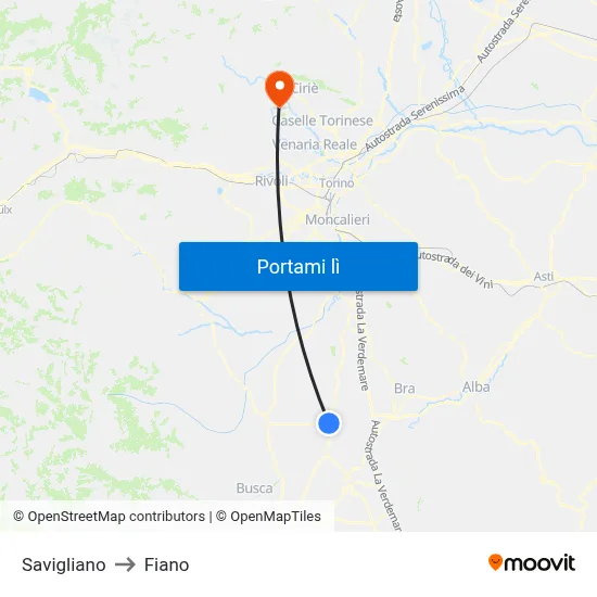 Savigliano to Fiano map