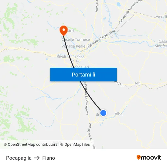 Pocapaglia to Fiano map