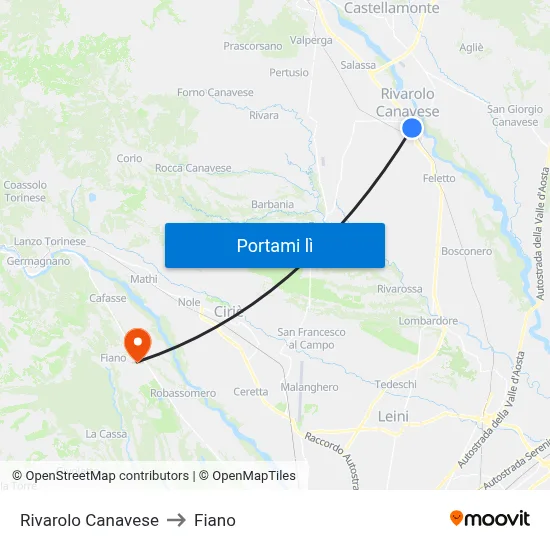 Rivarolo Canavese to Fiano map