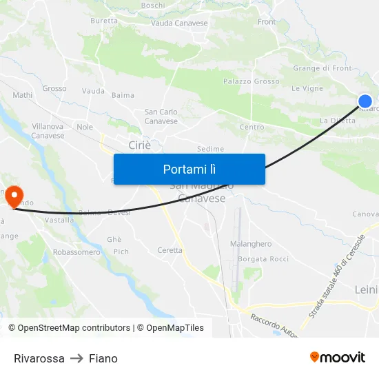 Rivarossa to Fiano map