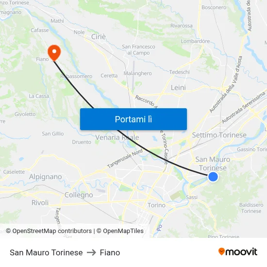 San Mauro Torinese to Fiano map