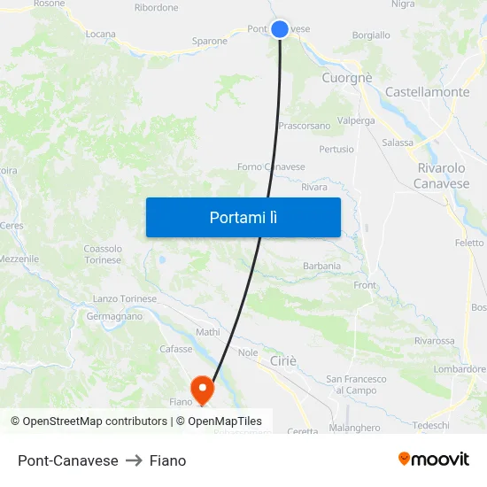 Pont-Canavese to Fiano map