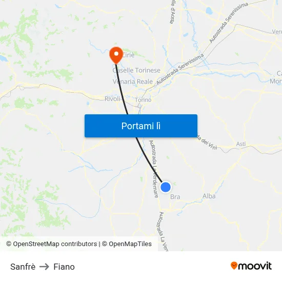 Sanfrè to Fiano map
