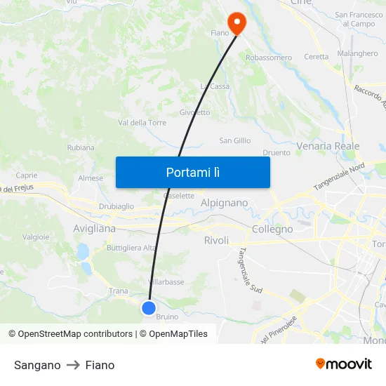 Sangano to Fiano map