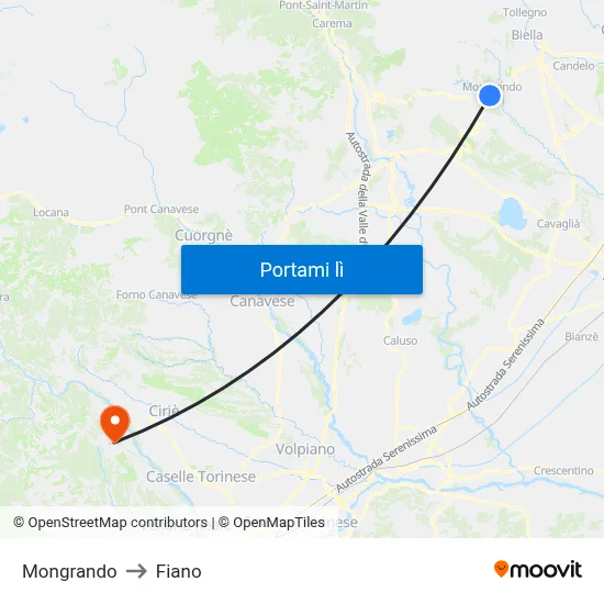 Mongrando to Fiano map