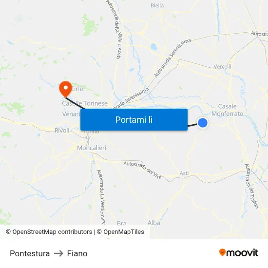 Pontestura to Fiano map