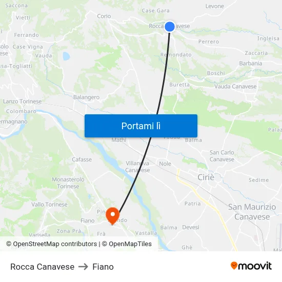 Rocca Canavese to Fiano map